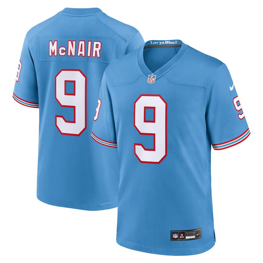 Men Tennessee Titans #9 Steve McNair Nike Light Blue Oilers Throwback Retired Player Game NFL Jersey->tennessee titans->NFL Jersey